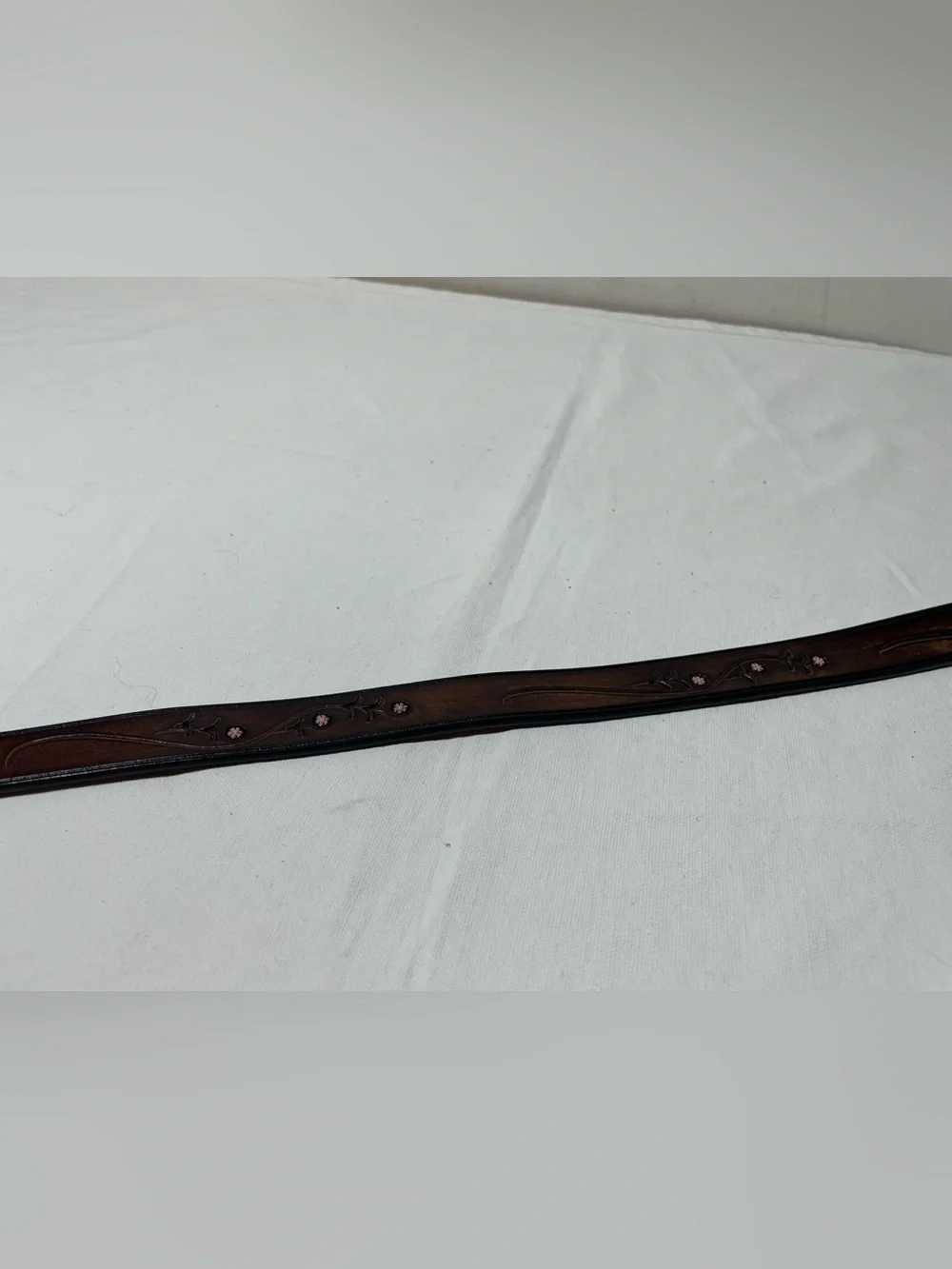Tooled Leather Belt 42 Brown Pink Floral Horseshoe Buckle Western Boho Italy